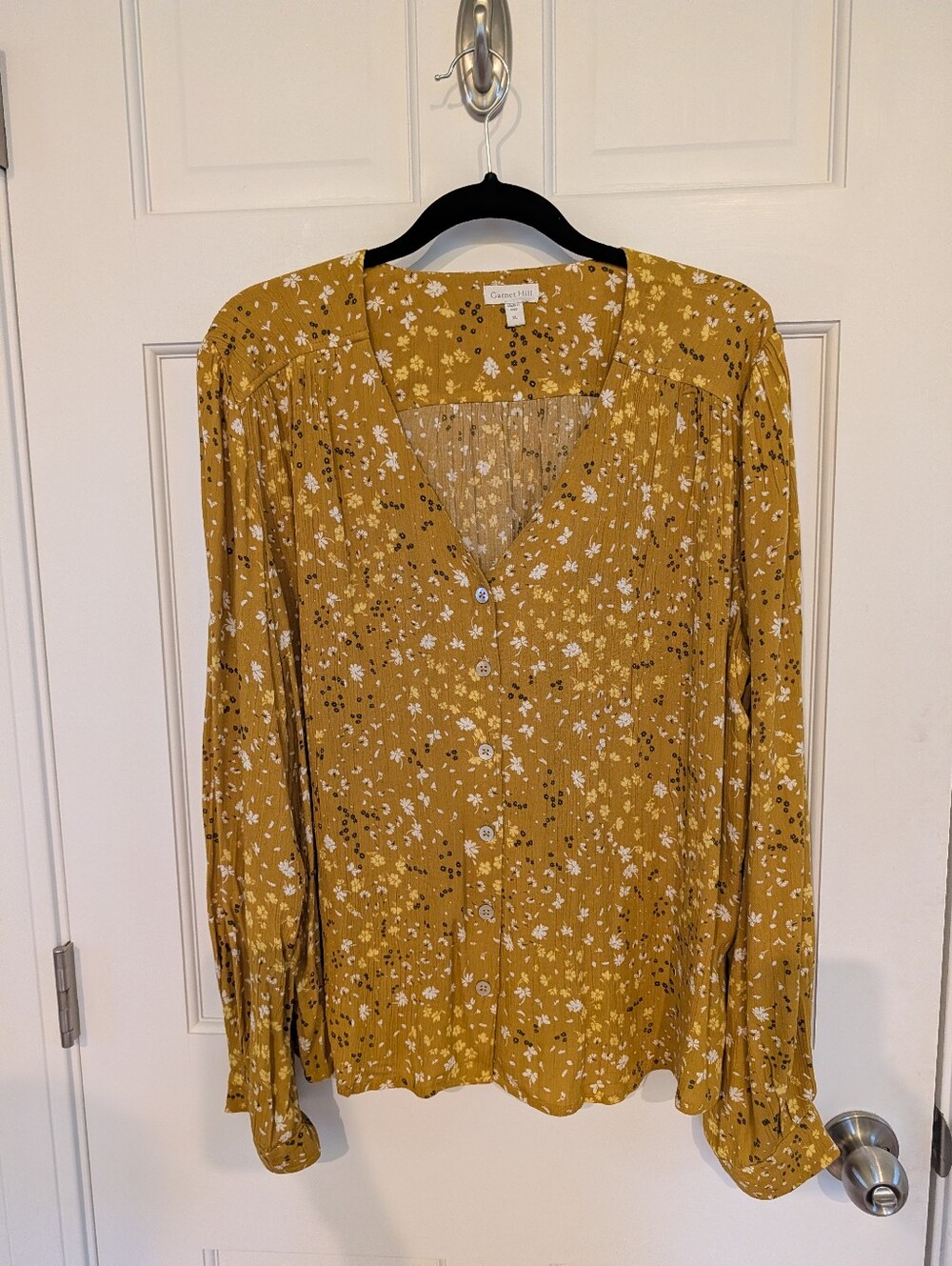 Garnet Hill Floral Mustard Yellow Blouse Sz XL